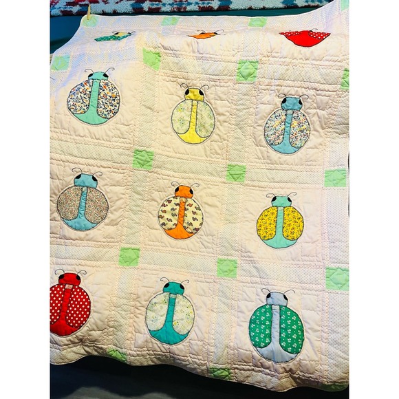 Handmade Vintage adorable Ladybug patchwork Quilt - Picture 3 of 15